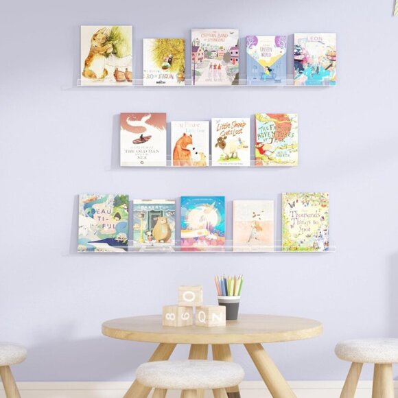 9 Pack Clear Acrylic Floating Shelves Wall Mount 12" Shelves - Picture 4 of 5